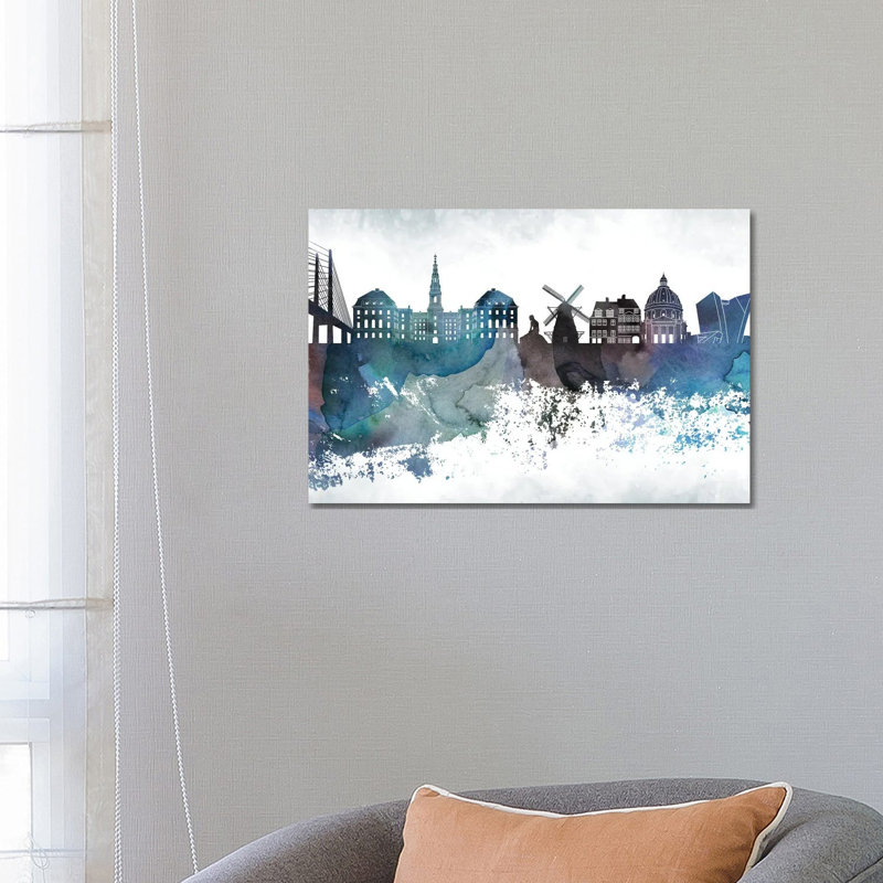 Copenhagen Bluish Skyline by WallDecorAddict - Wrapped Canvas Print, 45.72cm H x 66.04cm W x 1.91cm D