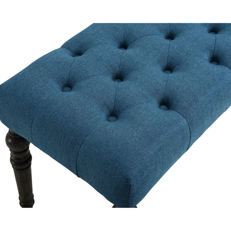 Fabric Bench In Blue Hue - Solid Wood Frame & Turned Legs, 48"W X 16"D 19.5"H Leg Dining Table , Wood, 48W 16D 19.5H, Blue