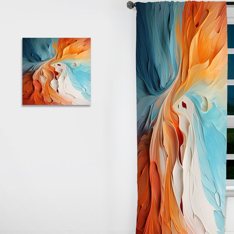 Teal Orange Bold Abstract Flow Collage I - Dams Blackout Abstract Curtain - 1 Panel, 52" W x 63" L