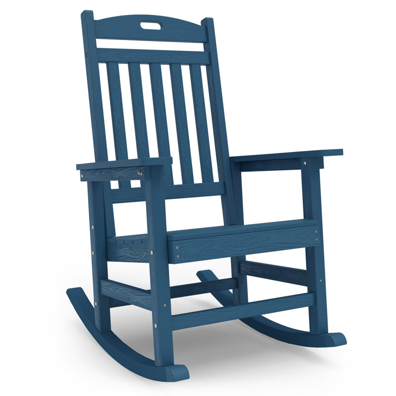 Waddon Oversized Modern Resin Rocking Adirondack Chair, Navy Blue