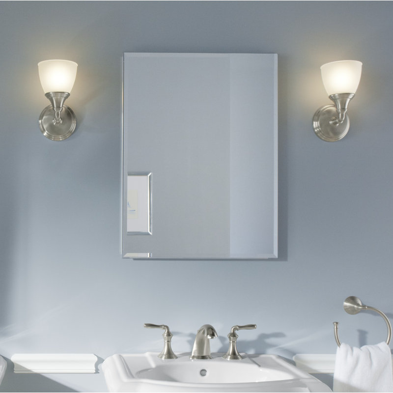 Recessed or Surface Mount Frameless Aluminum Medicine Cabinet Adjustable Shelves, 26" H x 20" W x 4.81" D