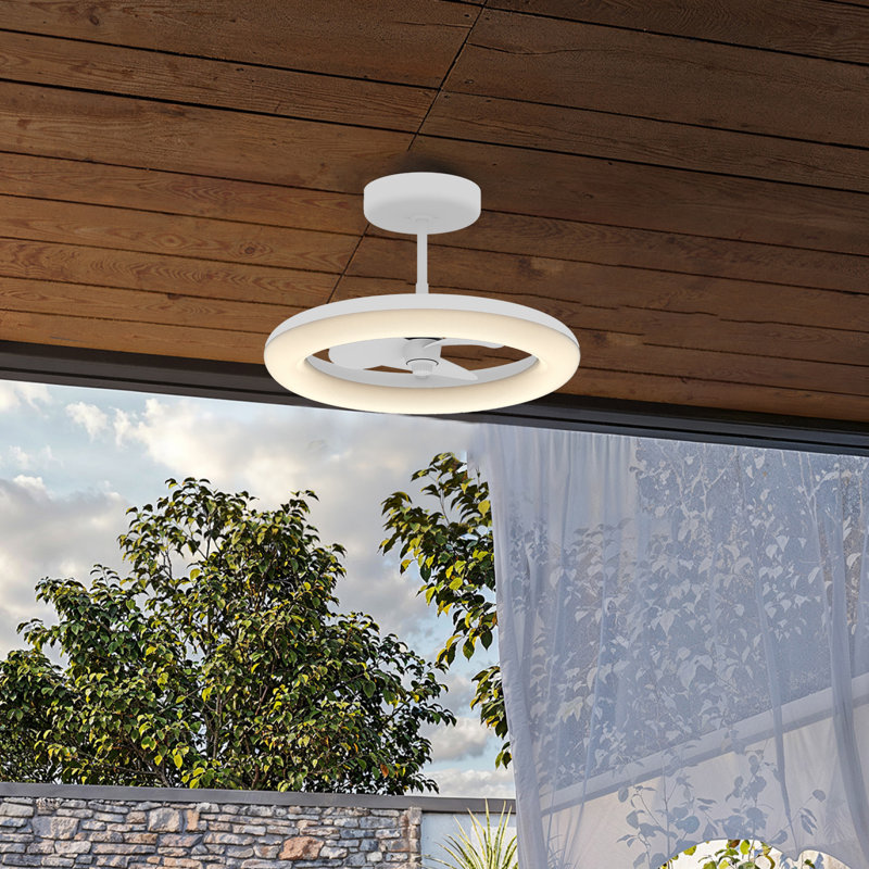 Aashini 24 po Ventilateur de plafond blanc mat intérieur / extérieur intégré avec ensemble d'éclairage et télécommande