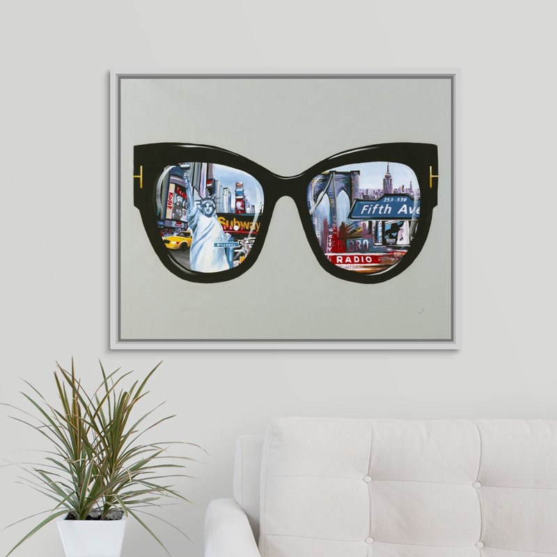 « city shades i », peinture sur toile, H 17,7 po x l 21,7 po x P 1,75 po, Cadre flottant blanc