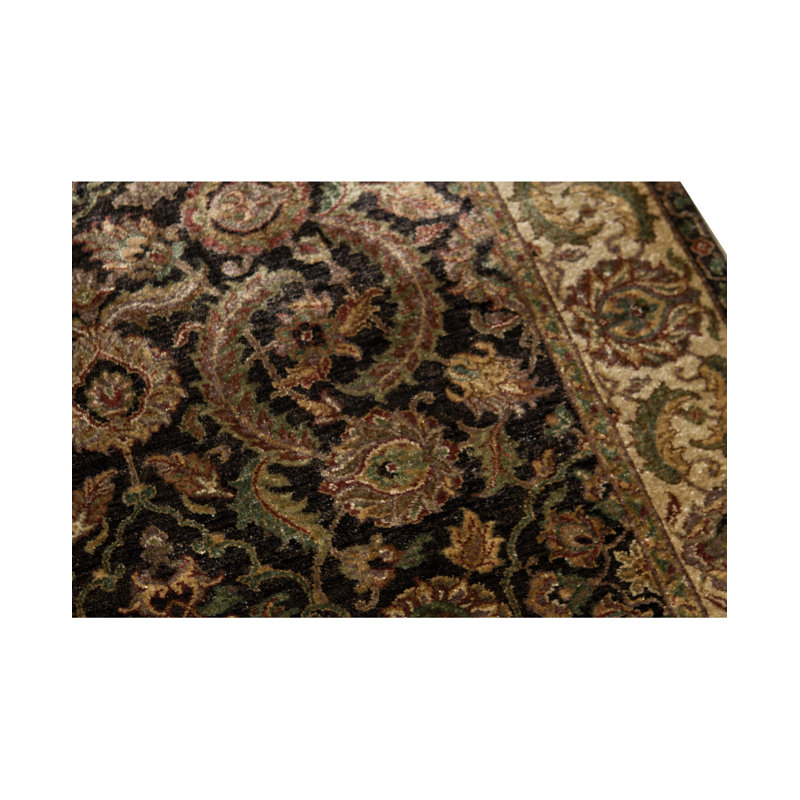Tapis noir et crème noué à la main de haute qualité
