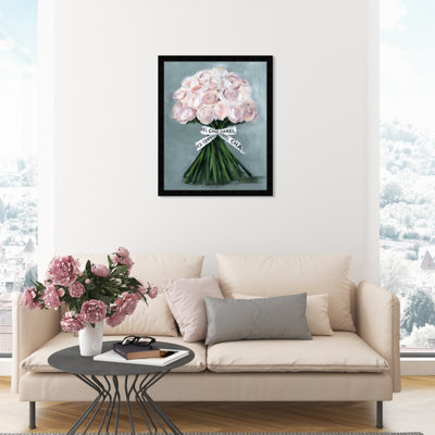 «Pink Pastel Rose Floral Bouquet», cadre flottant, impression sur papier