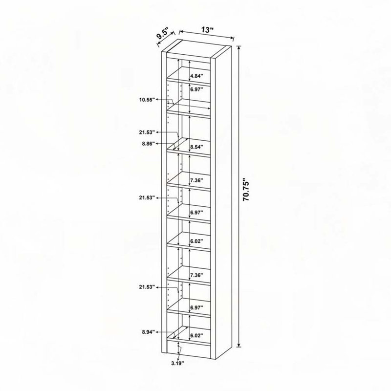Rectangular 8-shelf Bookcase With 2 Fixed Shelves
