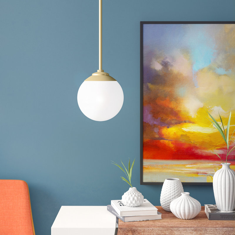 Modern Brass and White Glass Mini Globe Pendant Light