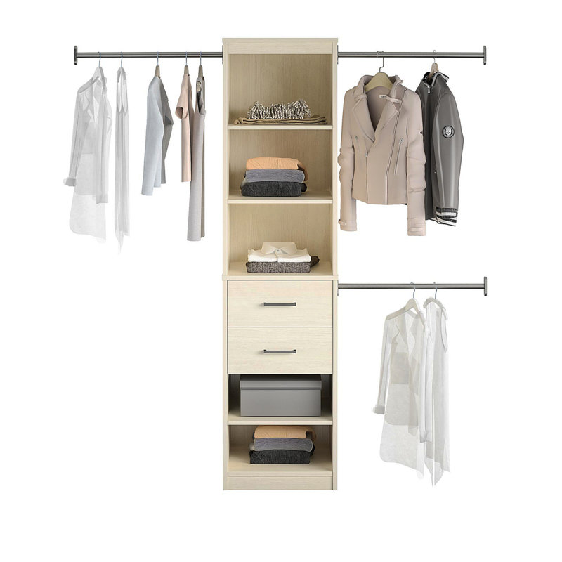 Organisateur de garde-robe à 5 tablettes / 2 tiroirs Kelly avec 3 tiges de suspension réglables Kelly