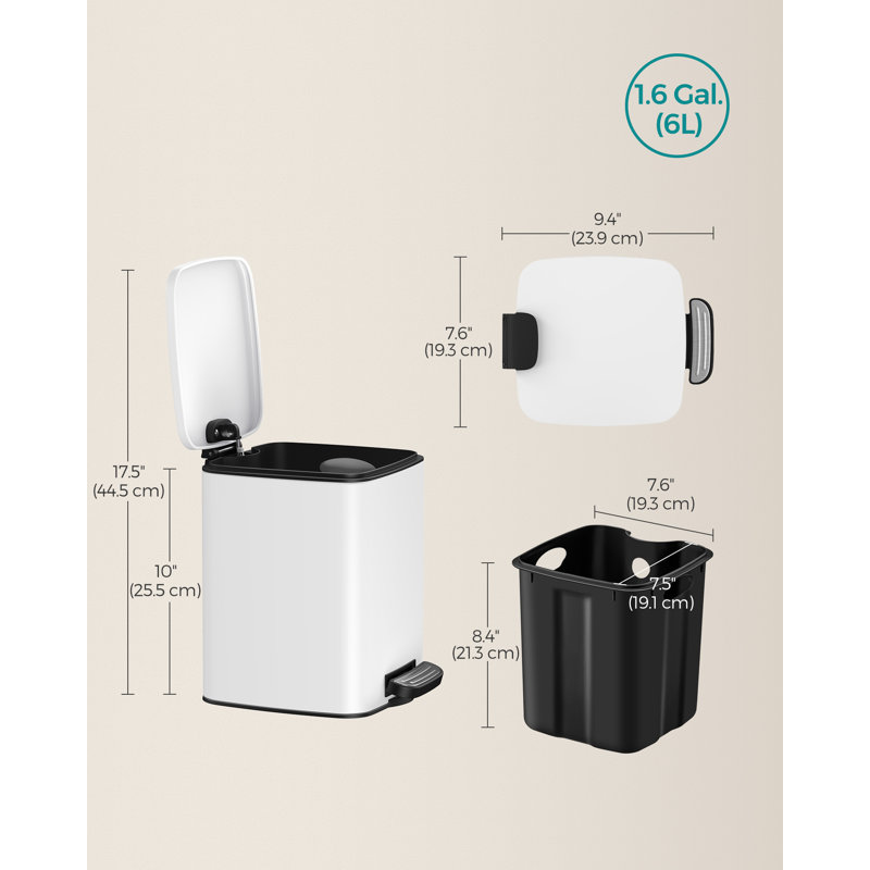 19.5x24x25.5cm Steel Kitchen Trash Can, White