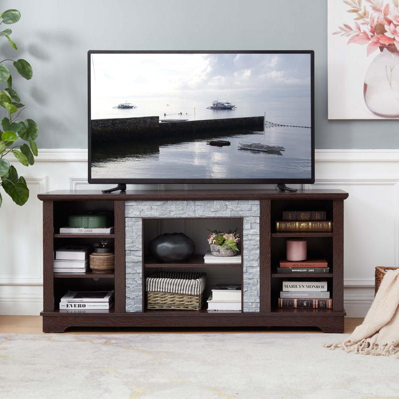 Meuble télé avec cadre en pierre artificielle, Cerisier