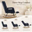 Chaise berçante à bascule à oreilles et repose-pieds assortis, en tissu Teddy bleu foncé. Fauteuil à bascule d'allaitement avec poche de rangement latérale, bercement en douceur, base en bois massif.