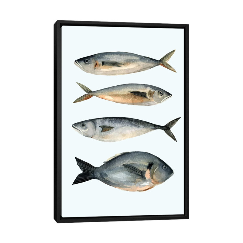 «Four Fish I», reproduction sur toile, H 26 po x l 18 po x P 1,5 po, Toile encadrée noire, Pas de tapis