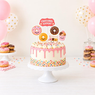 Décorations de gâteaux beignes pour le soutien émotionnel, décorations d'anniversaire kawaii en forme de beignes, pics en carton