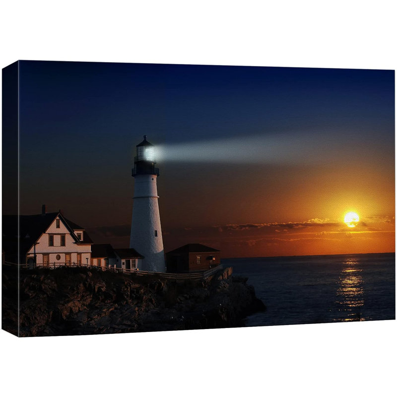 Phare de Portland, aube, nature sauvage sur toile, H 12 po x l 18 po x P 1,5 po