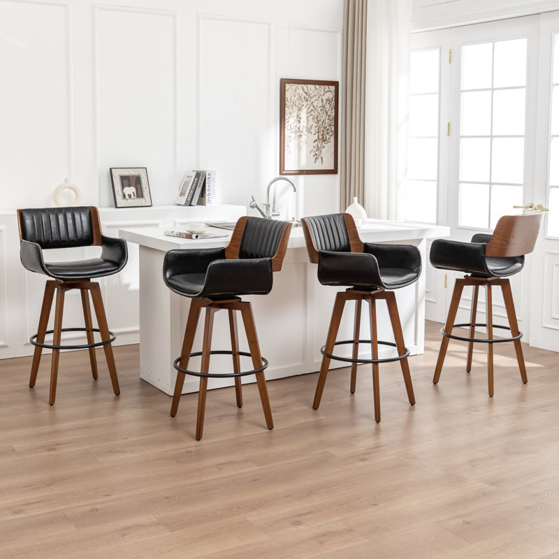 Modern Faux Leather Upholstered Swivel Stools, Black, Bar Stool (29.72" Seat Height)
