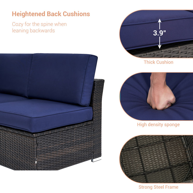 5 - Person Modular Patio Conversation Set with Cushions, Navy Blue