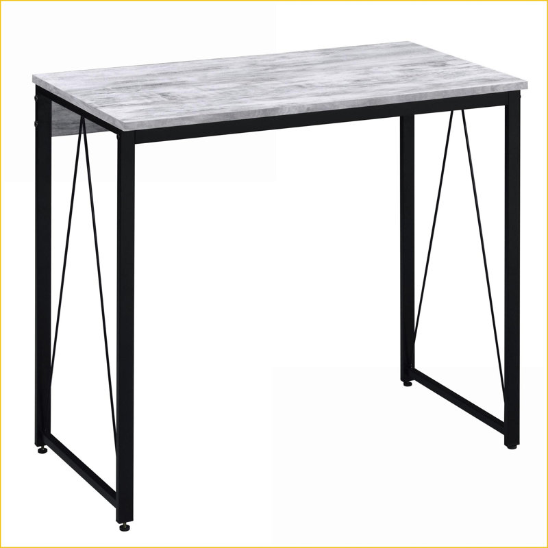 Bureau d'écriture de style rustique industriel de 35,5 po avec base en métal, blanc antique et amp; Noir | Bois et métal