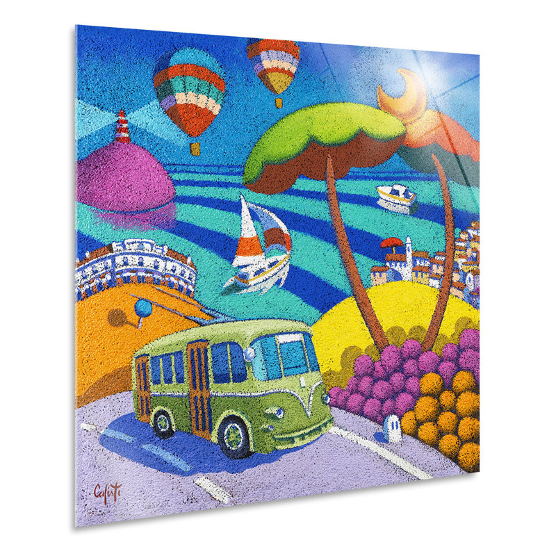 Landscape With Bus by Stefano Calisti - No Frame Painting on Plastic / Acrylic, 65cm H x 65cm W