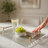 Decorative Serving Tray, Gold Handles, 14 Inch Frosted White Acrylic