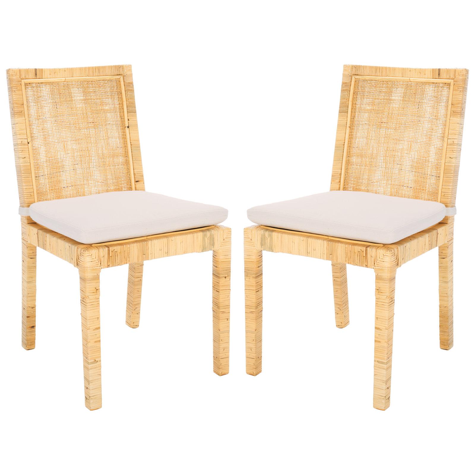 Elaina Woven Side Chair, White, Natural