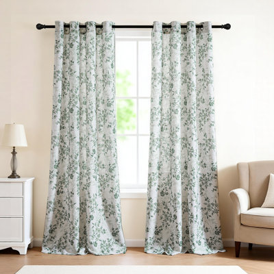 Sheer Linen Curtains Semi Sheer Curtains Draperies for Living Room/Bedroom Nostalgic Bamboo Joint Pattern Floral Printing Window Treatment Grommet 2 Panels