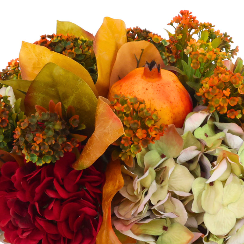 Assorted Hydrangeas and Fall Florals in Glass Vase