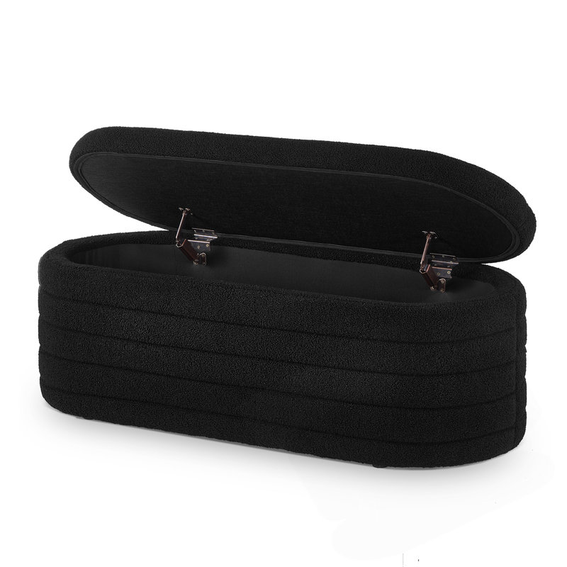 Oval Storage Ottoman Bench, Black