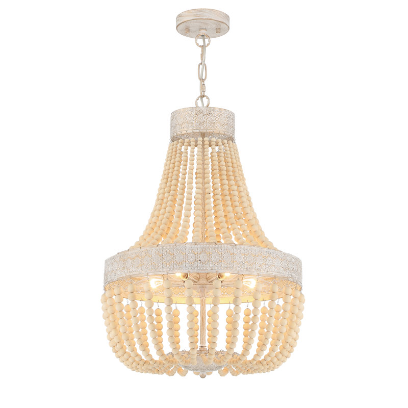 Gerde 5-Light Empire Solid Wood Bead Chandelier, White/Gold