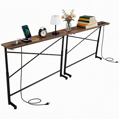 78" Sofa Console Table with Outlets and X-brace Support,Adjustable Height, Easy Assembly