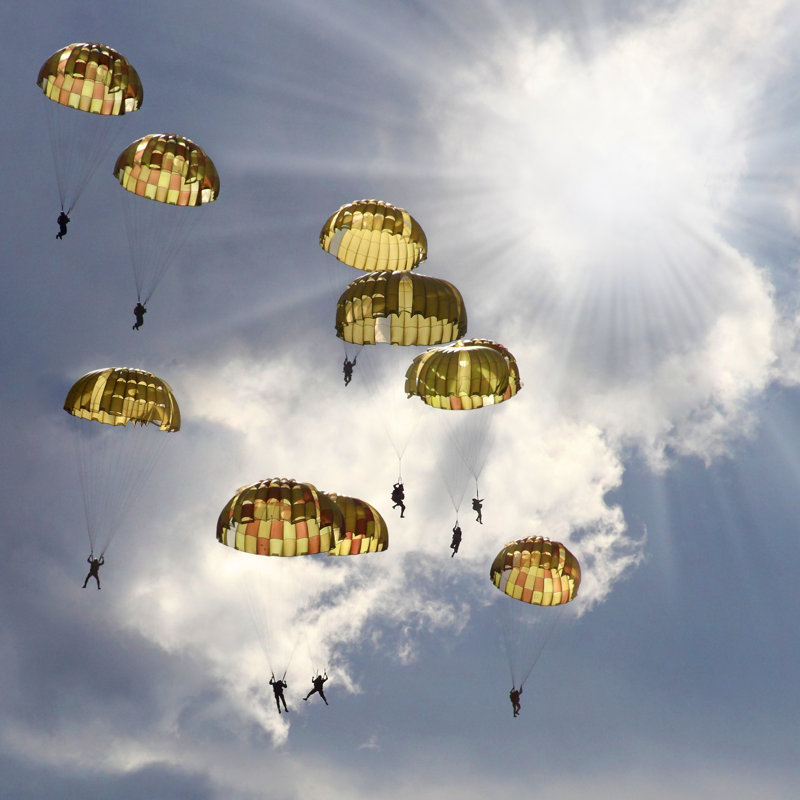 A Group Of Skydivers by Abadonian - Wrapped Canvas Print, 30cm H x 30cm W