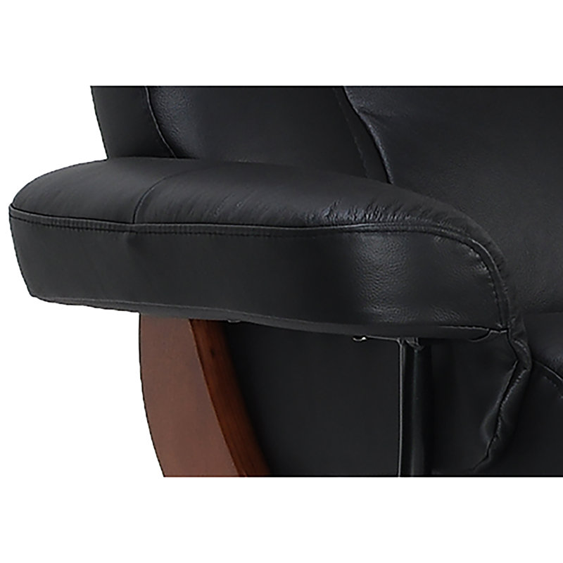 Mélaniee 32" Wide Swivel Recliner with Ottoman, Black Leather Match