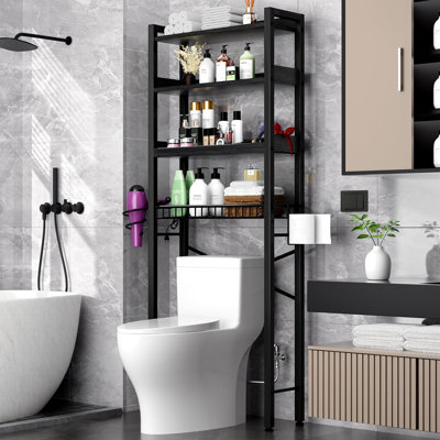 Over The Toilet Storage Cabinet With Adjustable Shelves, Bathroom Organizer With Dividers, Waterproof Feet, And Freestanding Design For Space Saving