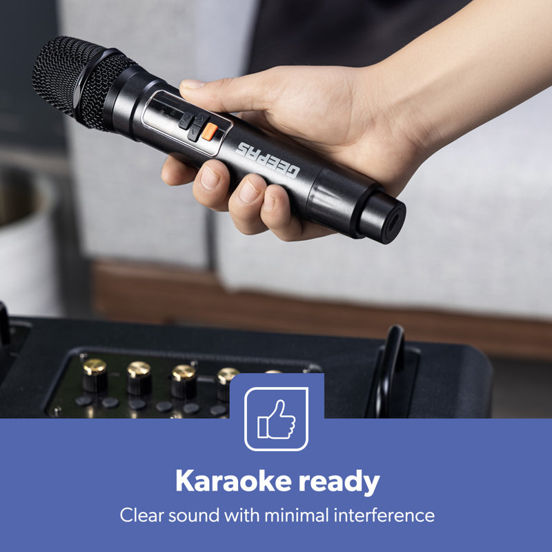 GEEPAS Karaoke Machine | Portable Bluetooth Speaker with UHF Wireless Microphone | Strong Bass RGB Lights BT5.3 USB/TF/AUX/FM/TWS | 6H Playtime IPX4 Waterproof Carry Handle | Home Party Picnic Gift Id