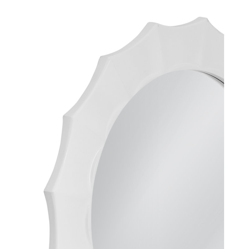 White Altair Round Wall Mirror with Curved Frame – Modern Elegant Décor, Glossy White