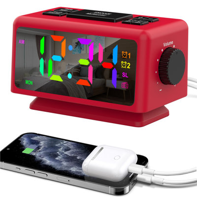 Colorful Digital Alarm Clock with 7 Colors and 4 Color Changing 5''  Dimmable Large LED Display Dual Snooze Date Week 70 Channel Radio USB Output Modern Decor for Desk Wall Living Room Bedroom College Dorm