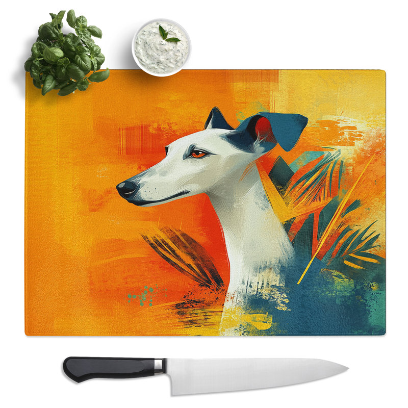 Whippet Dog Illustrated  Glass Chopping Board