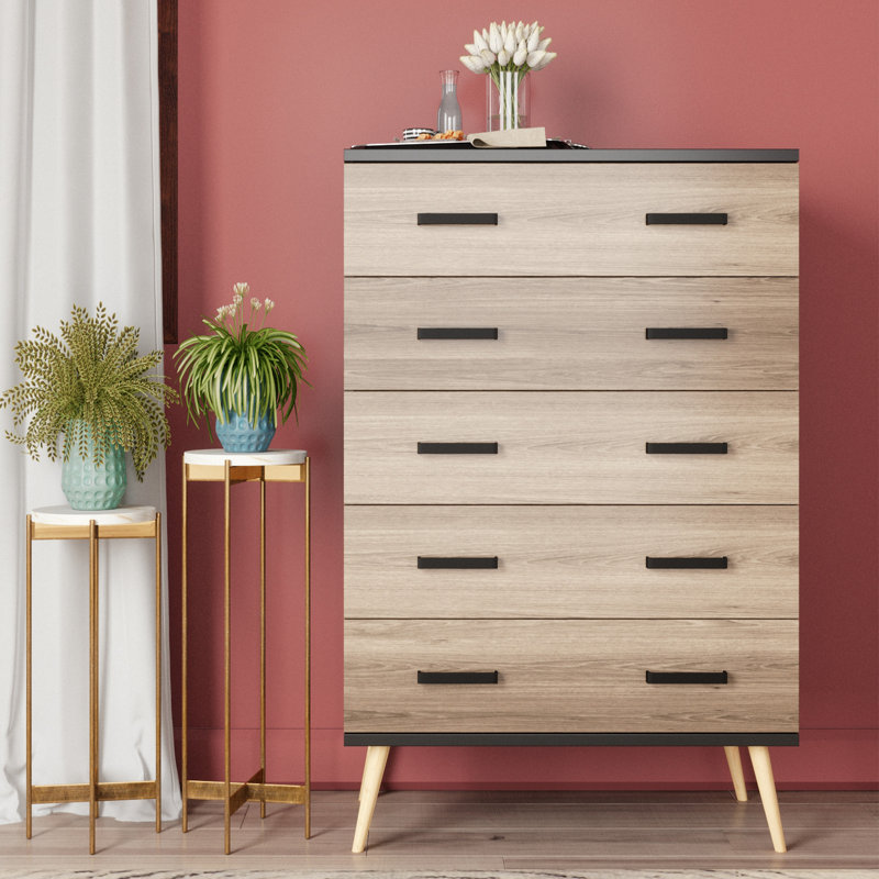 Classic 5 Drawer Chest, Black/Sonoma Oak