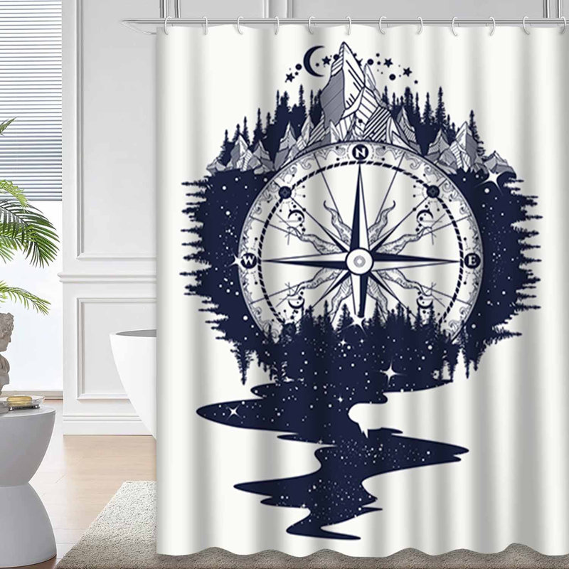 Rideau de douche antique avec 12 crochets Compass Mountains, L 72 po x l 78 po
