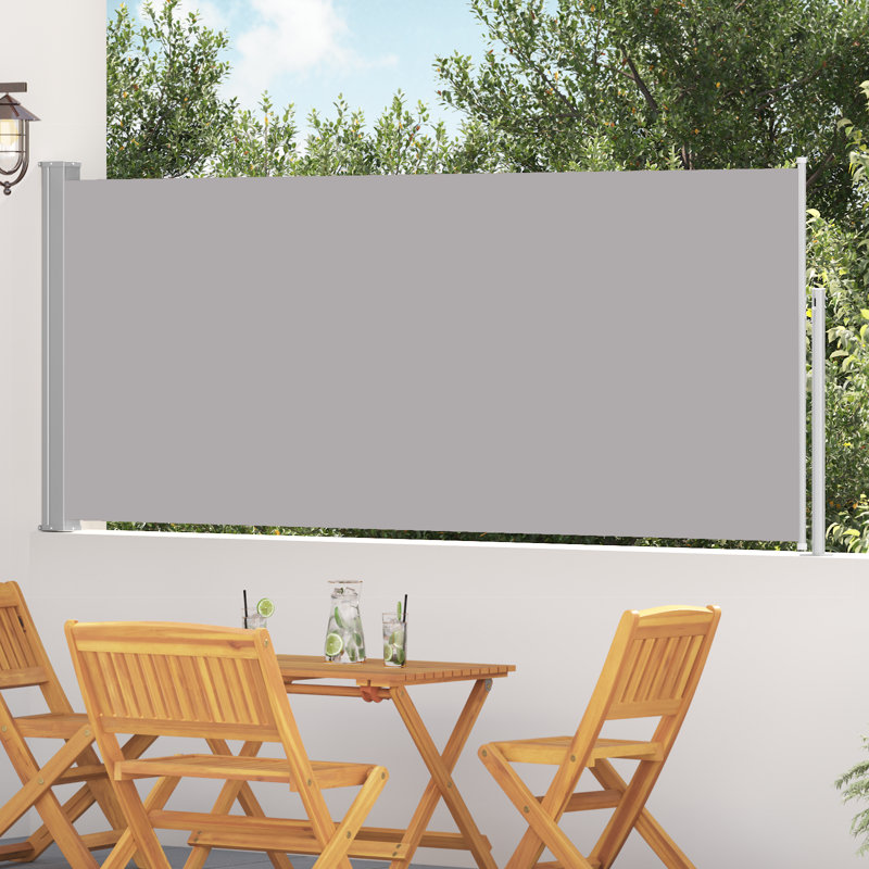 Retractable Side Awning Folding Privacy Screen Outdoor Divider Wall, Gray