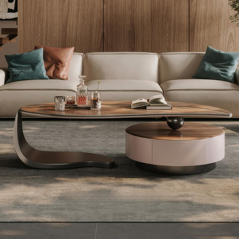 Brun noisette + argent + bois manufacturé blanc crème + table basse en acier inoxydable, H 16,54 po x L 47,24 po x l 27,56 po