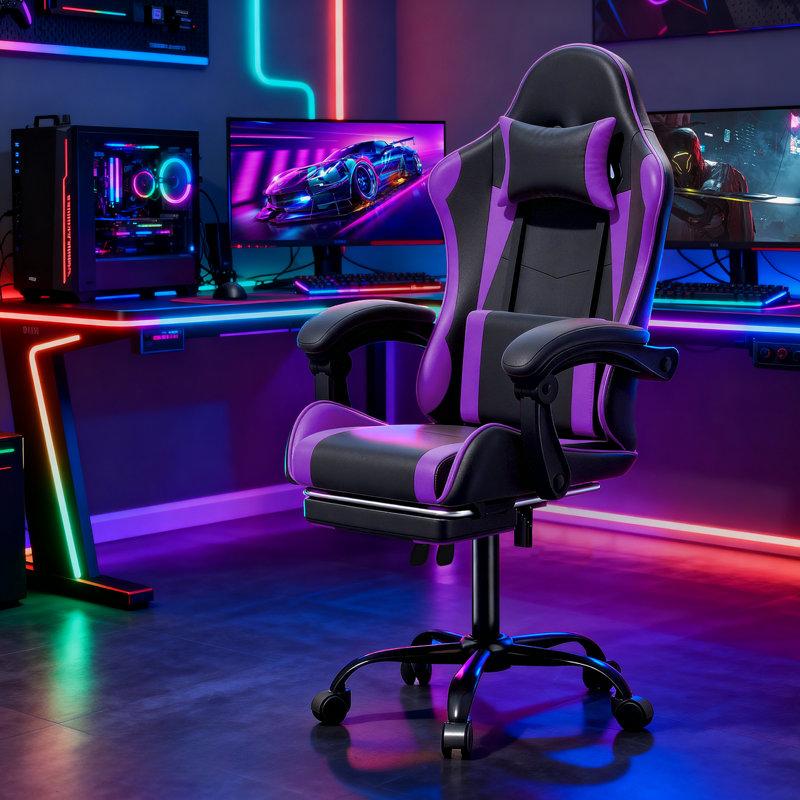 Ergonomic Office Chair With 120° Recline & Extending Footrest Medium-Firm Faux Leather Computer Desk Chair With Lumbar Support & Linkage Armrest