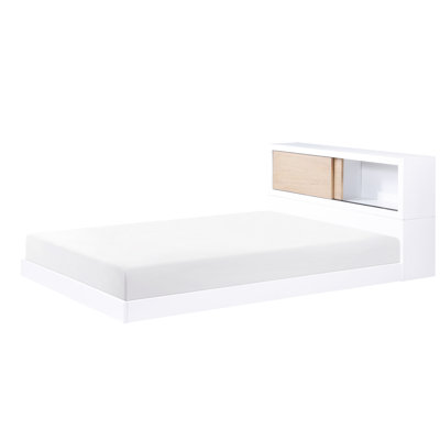 Tête de lit bibliothèque double blanche, sans sommier, moderne de style Mid-Century, unité de rangement pour la chambre à coucher, base, bois d'ingénierie
