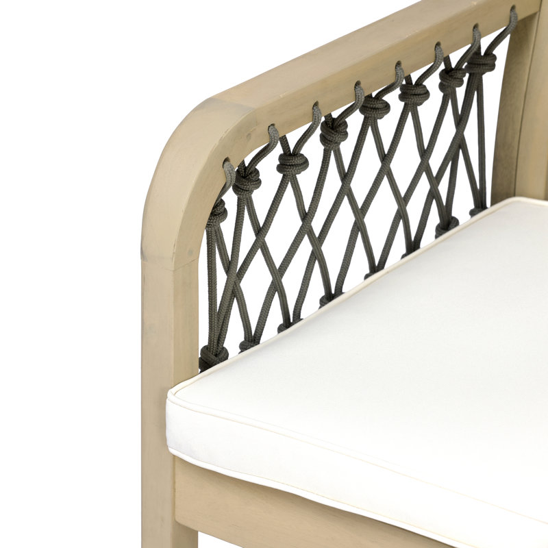 Chaises de salle à manger robustes pour patio, en bois d'acacia avec accoudoirs en corde, style rustique pour l'extérieur