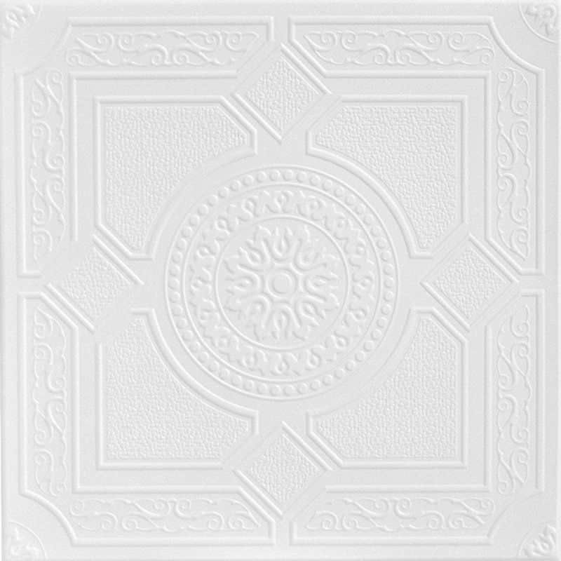 Tuile de plafond en polystyrène à coller 1,6 pi x 1,6 pi Kensington Gardens, Blanc familier
