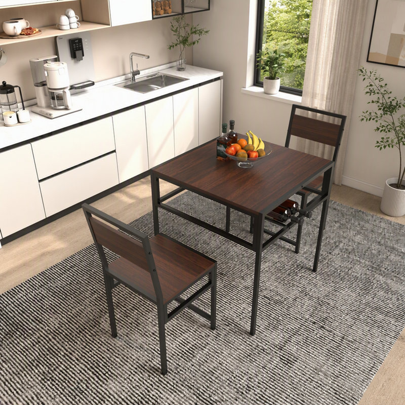 Ensemble de table et de chaises de style industriel avec étagère de rangement et chaises assorties pour petits espaces