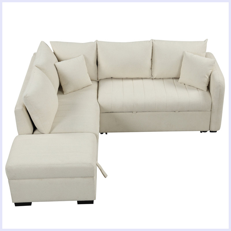 L-shaped Sectional Pull Out Sofa Bed Sleeper Sofa with Two USB Ports, Two Power Sockets and a Movable Storage Ottoman