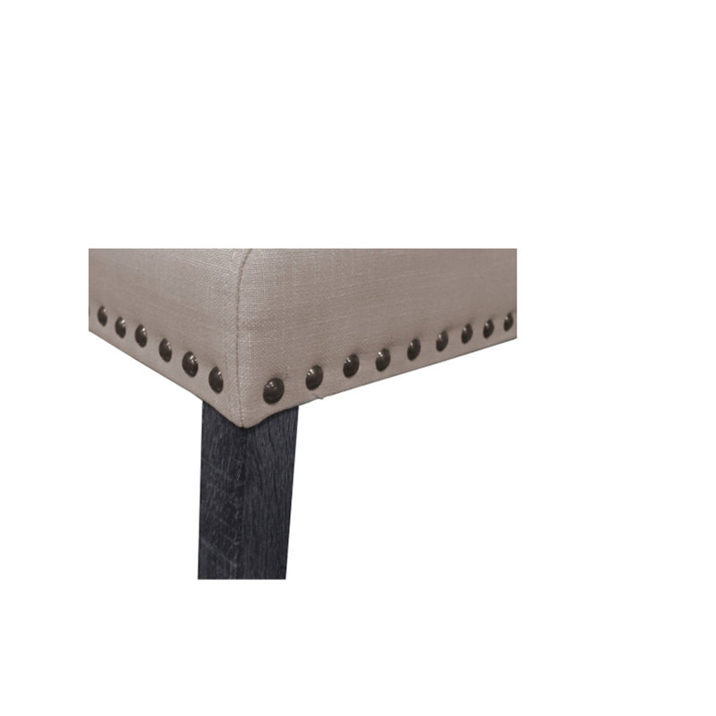 Chaise de salle à manger de comptoir pour 2 personnes, garniture cloutée, pieds en bois gris antique, dossier, mélange de lin naturel, forme rectangulaire et style transitionnel pour la pièce, rembourrage en mousse, assemblage simple requis 2 tabourets