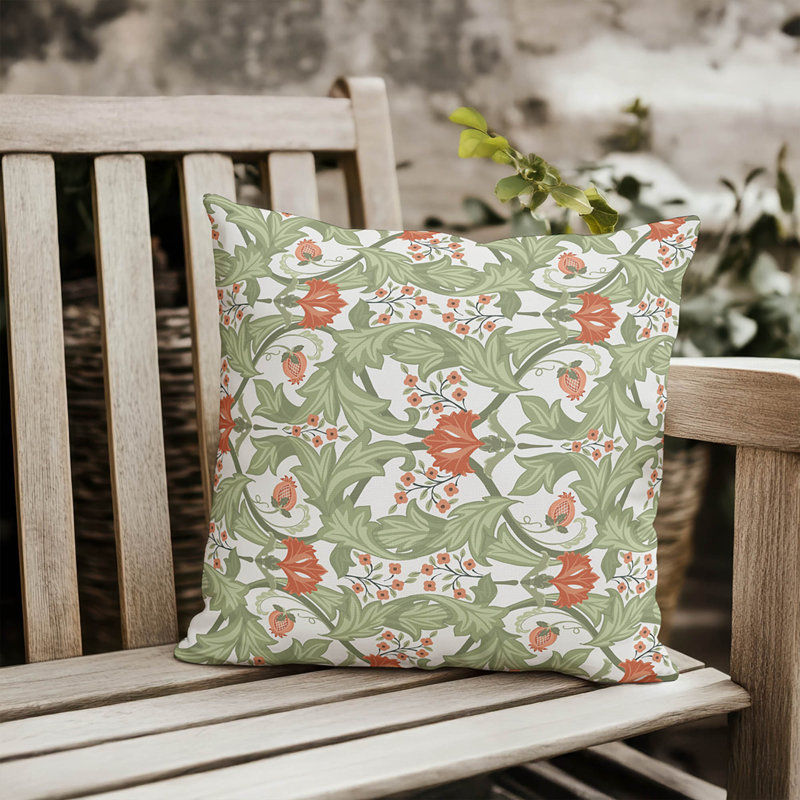 Ogee Leaf UV Protected Outdoor Pillow, Square 18", Green