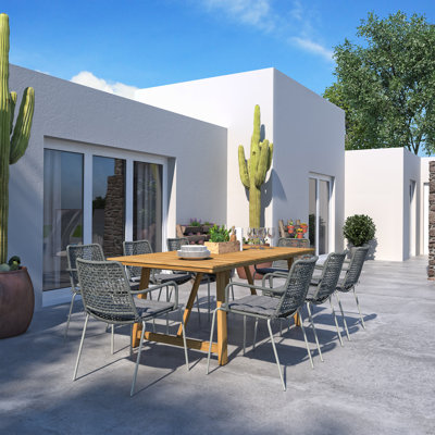 Anautica 8 - Person Eucalyptus Solid Wood Patio Dining Set Rectangular Table