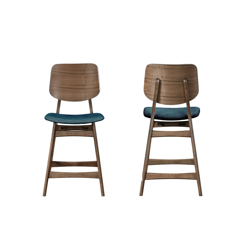 Gannaway Wood Counter Chair With Teal Cushion In Walnut, Teal/Brown